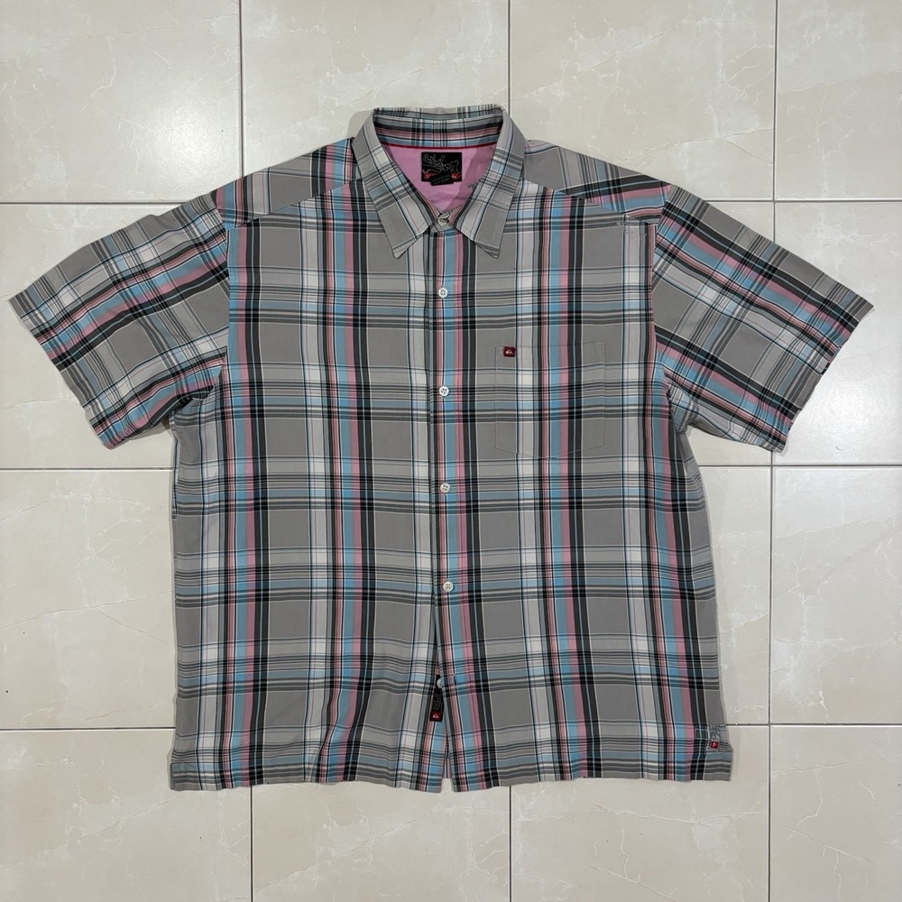 Vintage Quiksilver Button Shirt Plaid Men's Large Surf Skate Snowboard Ski Beach